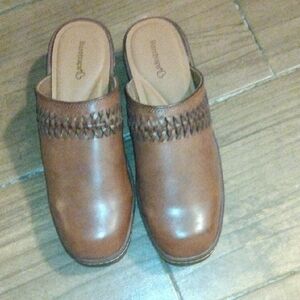 BareTraps Tan Woven Leather Mule Clogs